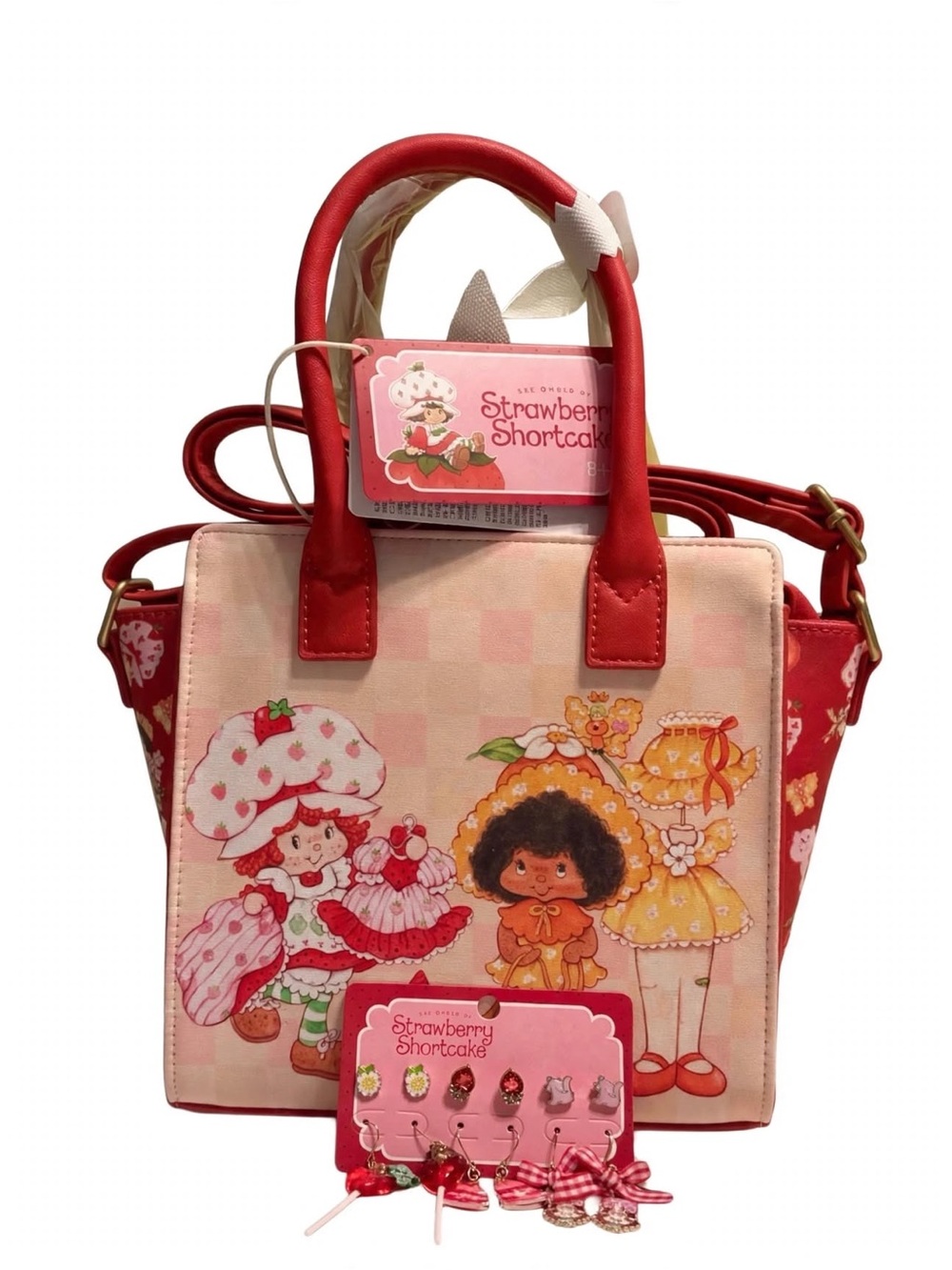 Loungefly Strawberry Shortcake Orange Blossom Bag & 6 Pr Earrings NWT